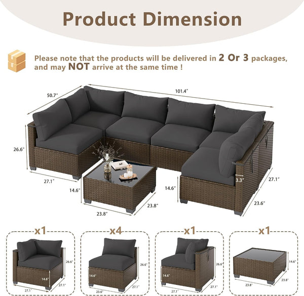 7 Piece Outdoor Patio Furniture Set, Outdoor Sectional Sofa, Wicker Rattan Patio Furniture, Patio Conversation Set with Coffee Table & Cushions2