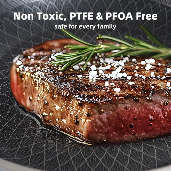 12 Inch Hybrid Honeycomb Nonstick Skillet with Lid, Stainless Steel Pan, Stay-Cool Handle, PFOA PFOS Free Non Toxic, Induction, Dishwasher & Oven Safe 437°F All Cooktops2