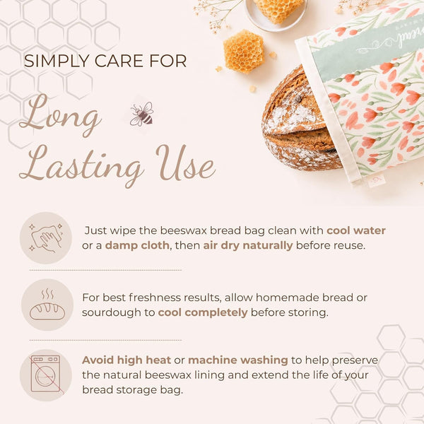 Beeswax Bread Bag and Bowl Cover Set, Reusable Beeswax Bread Bag for Sourdough and Homemade Bread, Natural Lined Cotton Bowl Cover for Dough Proofing, Perfect for Baking and Storage8