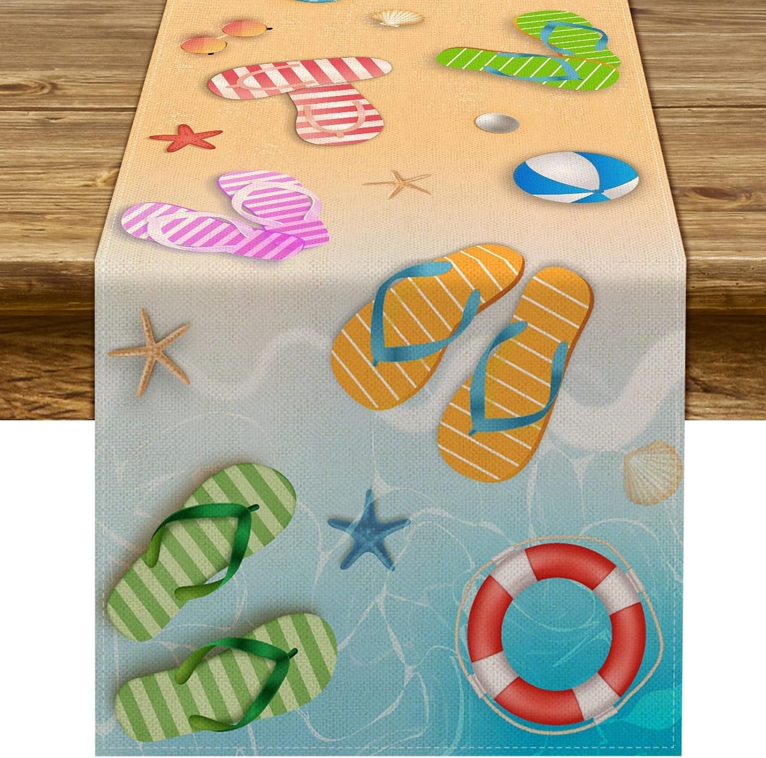 summer-beach-table-runner-flip-flops-seaside-themed-birthday-seasonal-holiday-party-kitchen-dinning-room-home-decoration-13-x-72