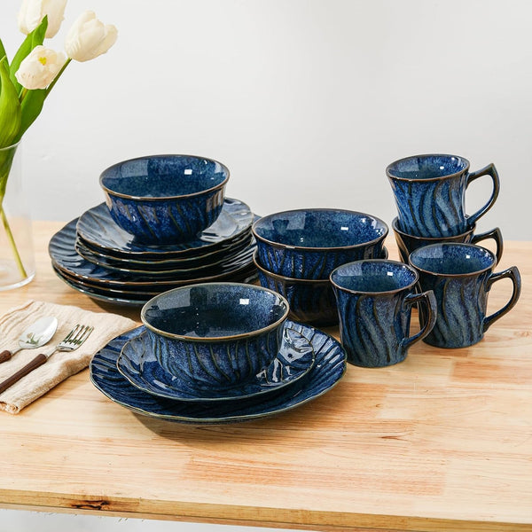 Ceramic Dinnerware Sets for 4, 16 Pcs Plates and Bowls Sets, Reactive Glaze Ceramic Dish Set, Scratch Resistant, Microwave & Dishwasher Safe, Highly Chip and Crack Resistant Dishware Sets, Ocean Blue1