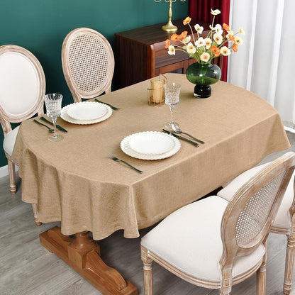 Farmhouse Faux Linen Oval Tablecloth 60X102 Inch2