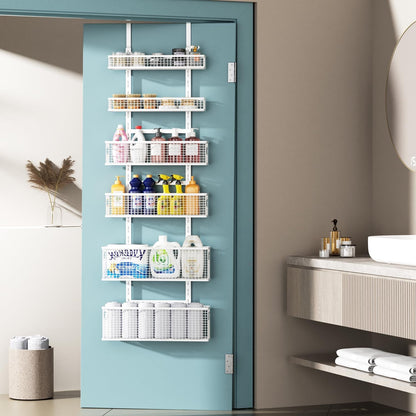 6-Tier over the Door Pantry Organizer,Hanging Spice Rack,Grid Basket,White9