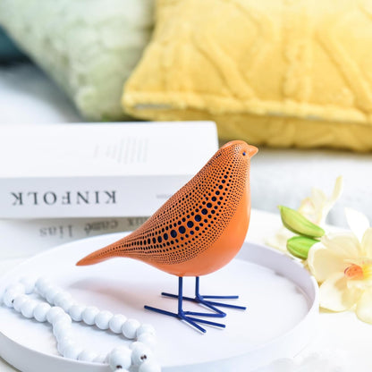 Bird Figurine, Modern Sculpture and Statues for Home Decor, Animal Statues for Bookshelf, Table, Entryway, Fireplace, Resin Decorative Sculpture with Chic Polka Dots Art Design (Orange)2