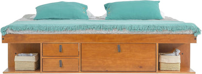 Bali King Size Storage Platform Bed with 6 Drawers, 6 Shelves, 3 Door Cabinets, 2 Pullout Nightstands, Solid Pine Wood Bed Frame with Underbed Storage, No Box Spring Needed, Oak Brown7