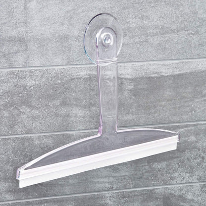 22300 Plastic Plastic Suction Squeegee with Storage Hook Shower, Window, and Mirror Accessory for Master, Guest, Kids' Bathroom Cleaning, 12" X 10", Clear2