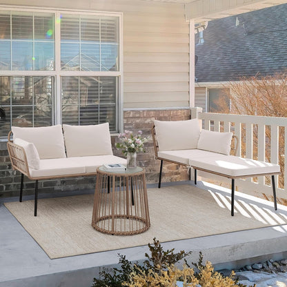 3 Piece Patio Furniture Set Wicker Patio Sectional with Detachable Cushions and Coffee Table Outdoor Furniture Set L-Shaped Sectional Conversation Sofa Set for Backyard Porch Balcony - Beige7