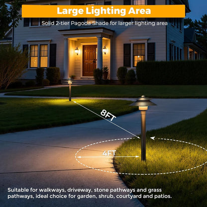 Solid Brass Low Voltage Landscape Pathway Lights (6'' Shade, 19'' Tall), 12V LED Heavy Duty Path Lighting Outdoor Wired, Waterproof Antique Bronze Walkway Light without G4 Bulb,6 Pack6