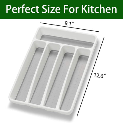 Silverware Organizer Utenisl Organizer Holder Kitchen Drawer Organizer Plastic Silverware Tray for Drawer Flatware Organizer 5 Compartment White4