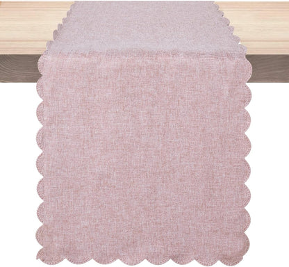 Pink Cotton Table Runner 13 X 72 in Long Farmhouse Scallop Style1
