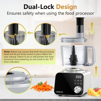 Food Processor, 600 Watts, 6 Functions Electric Food Chopper for Chopping, Mincing, Dicing, Shredding, Slicing, Purees & Dough with 12Cup Processor Bowl, Food Chute & Pusher, Silver5