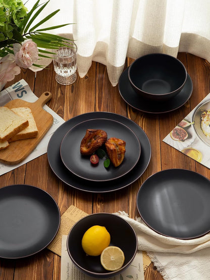 Venus Plates and Bowls Sets, 12Pcs Stoneware Dinnerware Set for 48