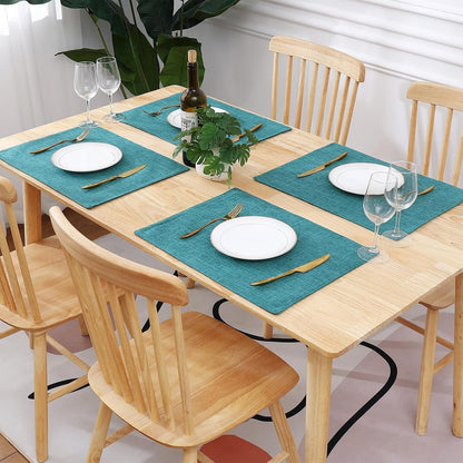 Faux Cotton Linen Placemats Set of 6, Cloth Washable Farmhouse Dining Table Mats for Indoors & Outdoors, Easy to Clean, Teal, 13 X 19 Inch7
