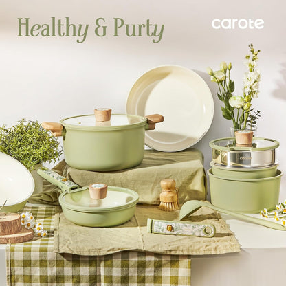 25Pcs Ceramic Cookware Sets, Nonstick Pots and Pans Set Non Toxic | Space Saving, Detachable Handle, Dishwasher & Oven Safe, PFAS Free, Kitchen/Apartment/Camping/Rv/ Traveling Cooking Sets9