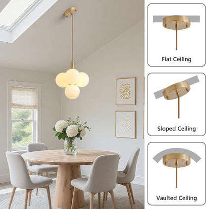 Glass Globe Chandeliers, 4-Light Gold Dining Room Light Fixture, 11In Milk Glass Pendant Lights Kitchen Island Modern Chandeliers for Dining Room Kitchen Living Room Bedroom Hallway Entryway Foyer8