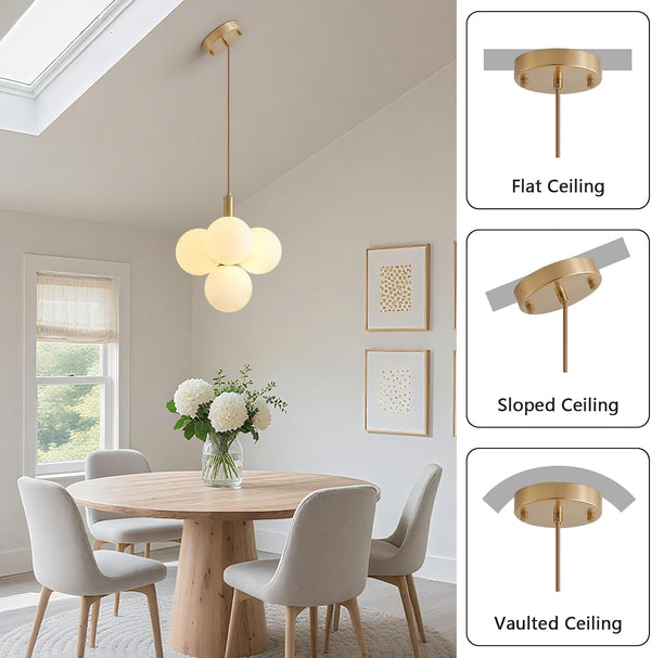 Glass Globe Chandeliers, 4-Light Gold Dining Room Light Fixture, 11In Milk Glass Pendant Lights Kitchen Island Modern Chandeliers for Dining Room Kitchen Living Room Bedroom Hallway Entryway Foyer8