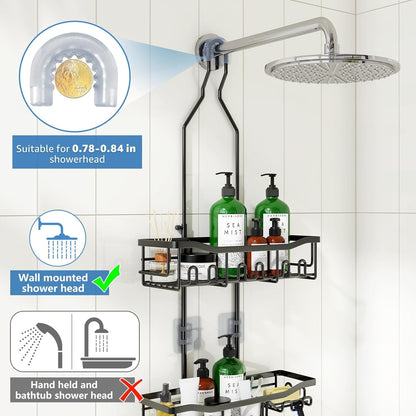 Upgraded Extended Length Shower Organizer with Hooks, Rustproof Shampoo Soap Holder, Large Hanging Bathroom Caddy3