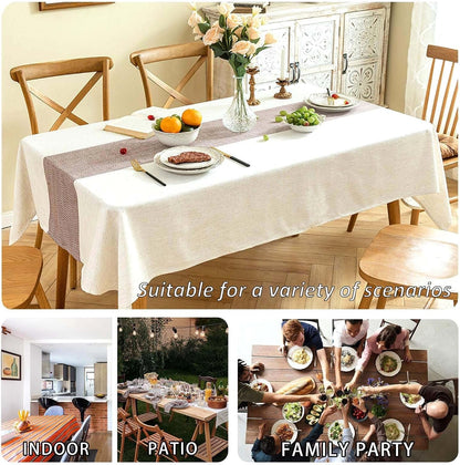 Rectangle Tablecloth Cotton Linen Waterproof Table Cloth Rustic Farmhouse Table Cover for Holiday Parties Christmas Kitchen Dining Decoration-Beige and Coffee-54 X1023