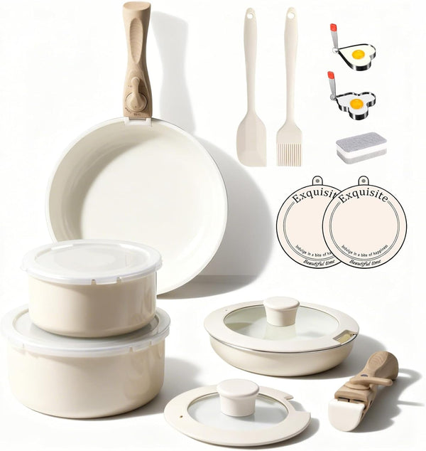 18-Piece Ceramic Nonstick Cookware Set, Pfas/Pfoa/Ptfe-Free & Non-Toxic Pots and Pans Set with Detachable Handles, Dishwasher Safe & Induction Compatible for Kitchen & RV Cooking8