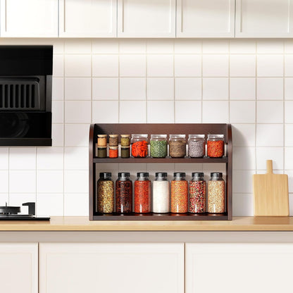 2 Tier Bamboo Spice Rack, Countertop or Wall Mounting, Brown6