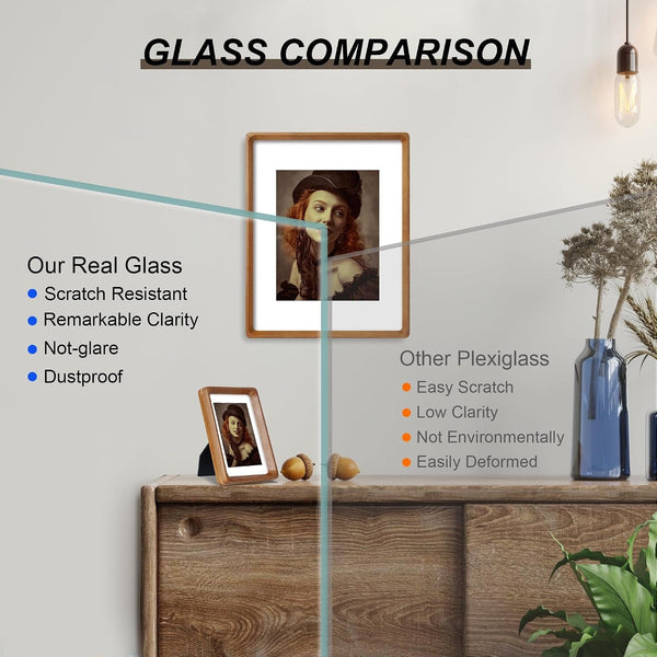 5X7 Picture Frame Natural Teak Wood with Mat for 4X6, Original Natural Solid Wood 5 by 7 Photo Frames with Tempered Glass Cover for Wall and Tabletop Display2