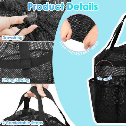 Mesh Shower Caddy Portable with Drawstring, Dorm Room Essentials for College Girls Guys, 8-Pocket Extra Large Shower Bag Basket Tote for Camping Beach Gym Travel Toiletry Bathroom5