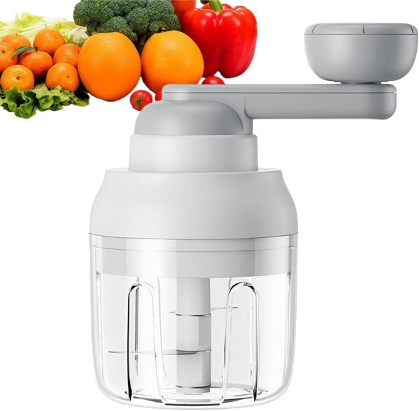 Multi-Functional Manual Food Processor Vegetable Chopper, Hand-Powered Handle Onion Chopper with Clear Container, Food Chopper for Vegetables Meat Fruits Nuts Herbs Onions,Ideal Gift (White)1