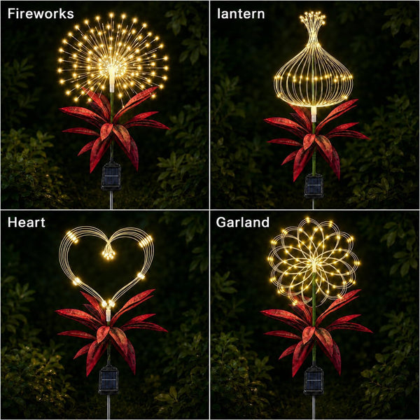 Solar Firework Lights Outdoor,2 Pack 120 LED Solar Garden Lights with Tropical Plant-Style Leaves,8 Modes Waterproof Decorative Yard Stake Lights for Patio Pathway Front Yard,Wedding Party Garden Gift9