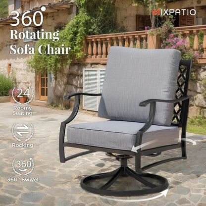 6-Piece Metal Patio Conversation Set, Fire Pit Table, 2 Ottomans8