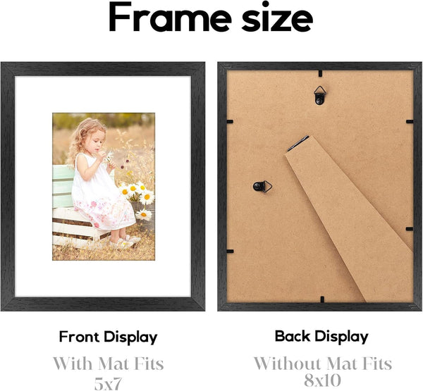 8X10 Picture Frame Set of 6 with Shatter-Resistant HD Plexiglass - Use as 5X7 Frame with Mat or Display 8X10 Photo without Mat - Thin Border Picture Frames for Tabletop Display Black2