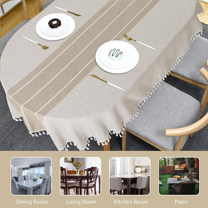 Solid Embroidery Oval Tablecloth with Tassels for Oval Table, 60 X 102 Inch Lace Dust-Proof Table Cover for Kitchen Dinning, Wrinkle Free Anti-Fading Tabletop Decoration8