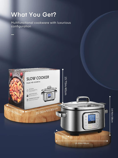 10 in 1 Slow Cooker, 6QT Stainless Steel Inner Pot, with Slow Cook, Sauté, Steam, Smart Timer, 108-428°F Temperature Control, 24H Delay Start7