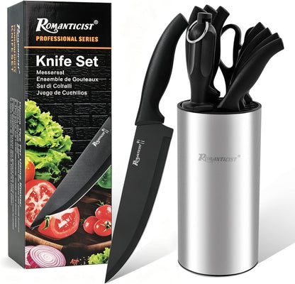 Knife Set, 10 Pieces Knife Block Set - Stainless Steel Kitchen Knives with Sharpener and Cheese Knife, Non-Slip Ergonomic Handles, Exquisite Knives Set - Stylish Black1