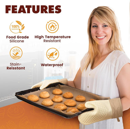 Silicone Oven Mitts (2 PCS), Waterproof Non Slip Grip Oven Gloves with Thick Soft Cotton Lining, Universal Fit Heat Resistant Kitchen Gloves for Baking, BBQ, Cooking and Grilling - White4