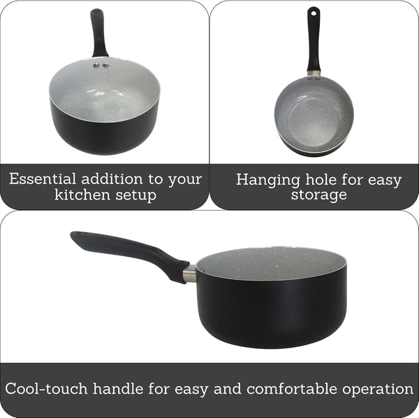 2 Qt Premier Cera Aluminum Gray Speckled Ceramic Saucepan, Black | Ceramic Nonstick, Glass Lid with Helper Handle, Deep Sauté Pan, Ideal for Family Cooking2