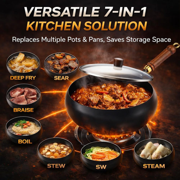 2026 Upgraded Uncoated Thick Iron Pot, Japanese Hand-Forged Non-Stick Iron Pan without Coating, Durable and Rust-Free for Cooker Gas Stir Fry Pans round Bottom with Lid (Glass Lid,11In)5