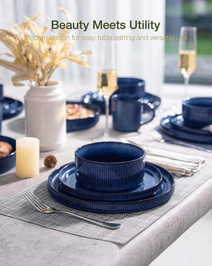Star Stoneware Dinnerware Sets with Pasta Bowls, 24Pc Dishes for 62