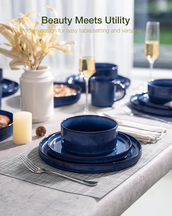 Star Stoneware Dinnerware Sets with Pasta Bowls, 24Pc Dishes for 62