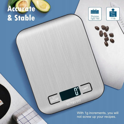 Food Scale Kitchen Scales Digital Weight Grams Oz for Weight Loss | Stainless Steel Panel, 1G Increment, Max 11Lbs, Backlit Screen, Smart Tare, Easy to Use for Baking Cooking, 2 AAA Batteries2