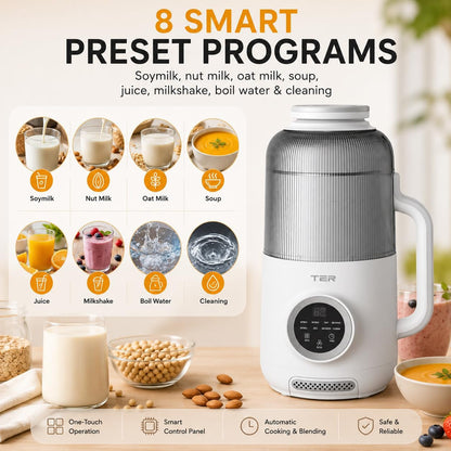 40Oz Nut Milk Maker Machine, 10-In-1 Automatic Soy Milk Maker for Almond, Oat & Plant-Based Milk, Self-Cleaning Milk Maker with 12H Delay Start, Keep Warm, Boil Wa, Soup & Juice Upgraded5