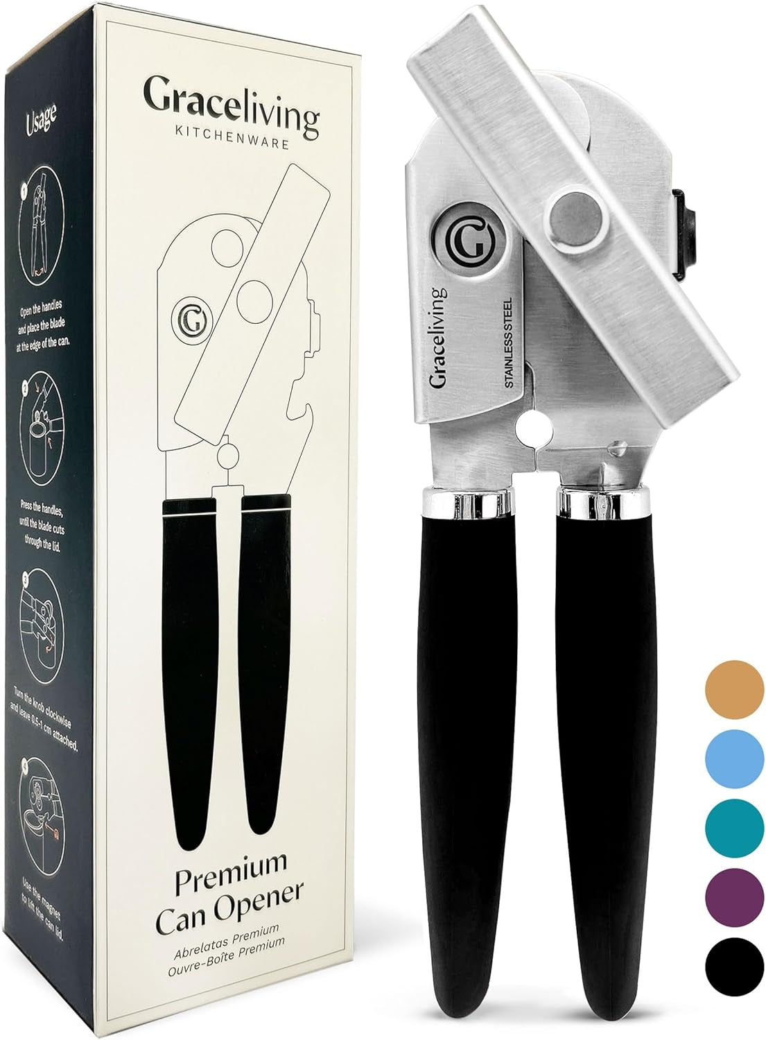 heavy-duty-manual-can-opener-with-magnetic-lid-lifter-black-premium-stainless-steel-body-sharp-cutting-blade-oversized-easy-turn-knob-soft-touch-handle-bottle-opener-kitchen-use
