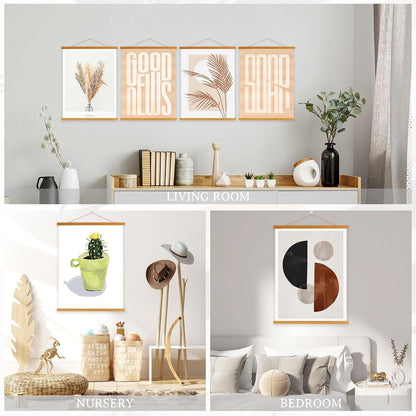 4 Pack 8X10 8X12 8X18 Poster Frame, Magnetic Light Wood Frame Hanger for Photo Picture Canvas Artwork Art Print Wall Hanging (4 Packs, 8", Teak Color)6