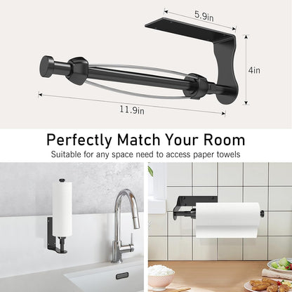 Paper Towel Holder, Single Hand Operable Paper Towel Holder under Cabinet with Adjustable Damper, Easy Tear, Wall Mount, Self-Adhesive or Drilled for Kitchen Bathroom, Black4