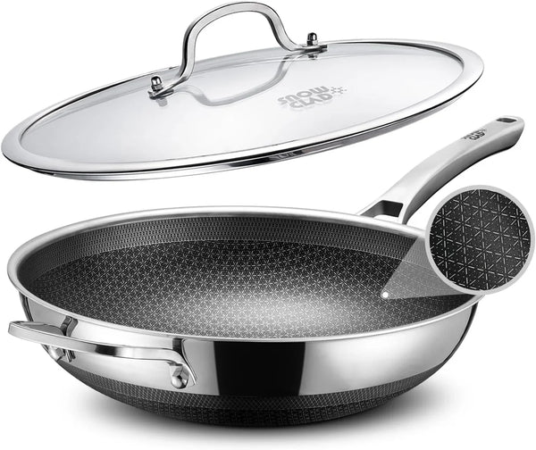 Wok, 13 Inch Hybrid Woks & Stir-Fry Pans Nonstick, Non Toxic Stainless Steel Wok Pan with Lid, Dishwasher Induction Oven Broiler Safe, PFOA Free Cookware Non Stick1
