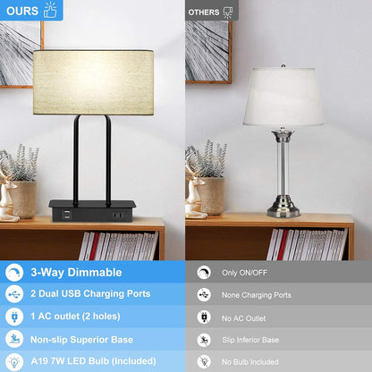 Bedside Touch Control 3 Way Dimmable Table Lamp with Cream Fabric Shade | Dual USB Charging Ports 1 AC Outlet, Modern Nightstand Lamp, Desk Lamp for Bedroom Living Room Office with 5000K LED Bulb6