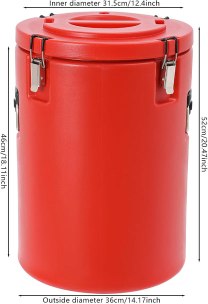 Commercial Soup Container, 40L/10.57Gal Insulated Food Carrier Insulated Bucket, Stainless Steel Food Warmer Soup Storage Container Commercial Insulated Drum for Restaurant Kitchen (Red)2