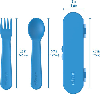 Bentgo® Kids Plastic Utensil Set - Reusable Fork, Spoon & Storage Case, PFAS- & Bpa-Free, Easy-Grip Handles, Lightweight, Dishwasher Safe, School Lunch, Travel & On-The-Go (Blue)5