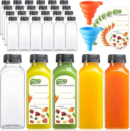 24 PACK, 12 OZ Reusable Thicker Plastic Juice Bottles with Caps, Leakproof1