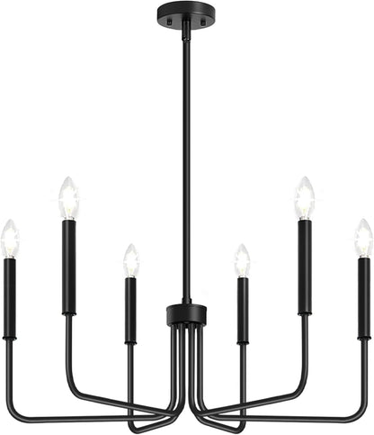 Black Chandelier, 6-Light Farmhouse Chandelier for Dining Room Lighting Fixtures Hanging, Industrial Modern Chandelier for Bedroom, Foyer, Hall, Kitchen, Living Room, Entryway (No Assembly Required)8