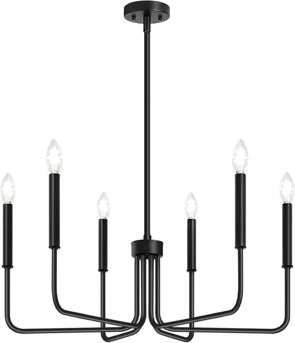 Black Chandelier, 6-Light Farmhouse Chandelier for Dining Room Lighting Fixtures Hanging, Industrial Modern Chandelier for Bedroom, Foyer, Hall, Kitchen, Living Room, Entryway (No Assembly Required)8